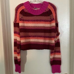 NWT Free People Devon Sweater Crop Sweater Fuchsia Rose Color Combo Medium NWT